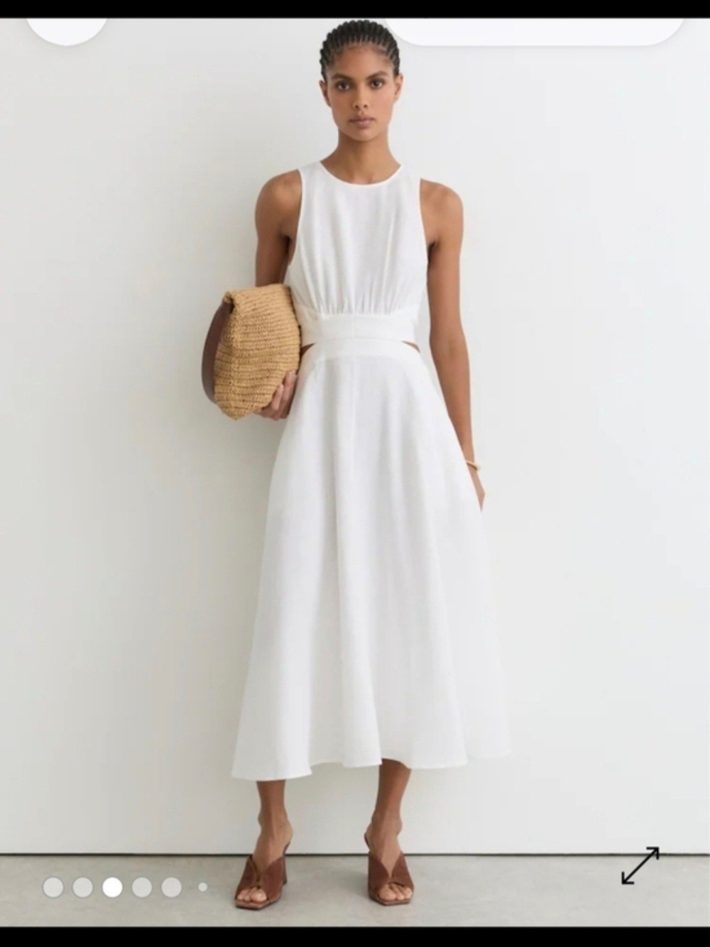 Reiss Hazel Linen Cutout Midi Dress 0 $310 Ivory